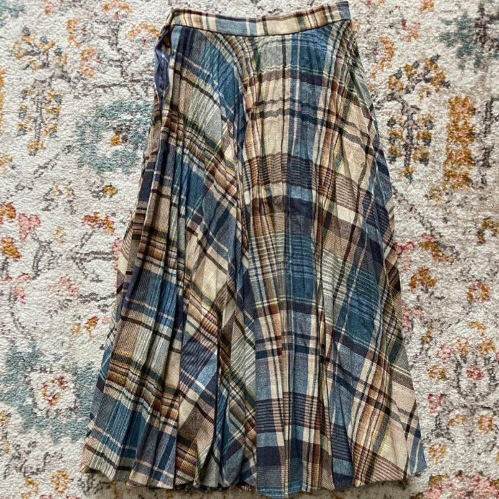 Vintage Wool Blend Plaid Pleated Skirt